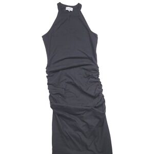 Michael Stars Black Cotton Sleeveless Midi Dress Ruched Sides Sides Medium